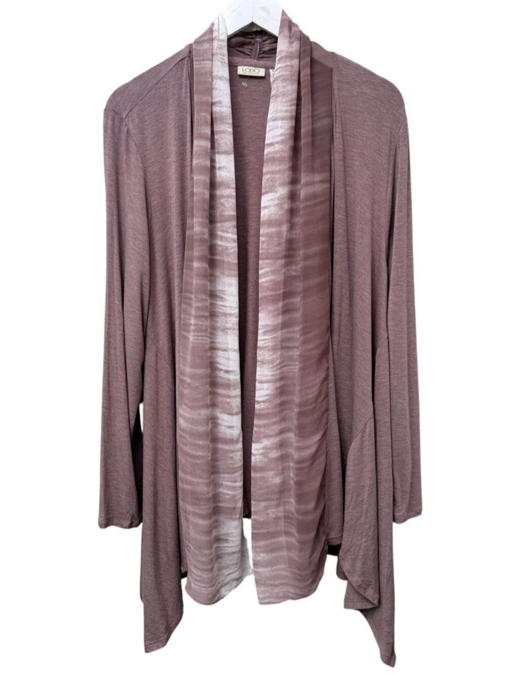 LOGO by Lori Goldstein Cardigan XL Pink Rose Waterfall Jacket Shrug Open Front